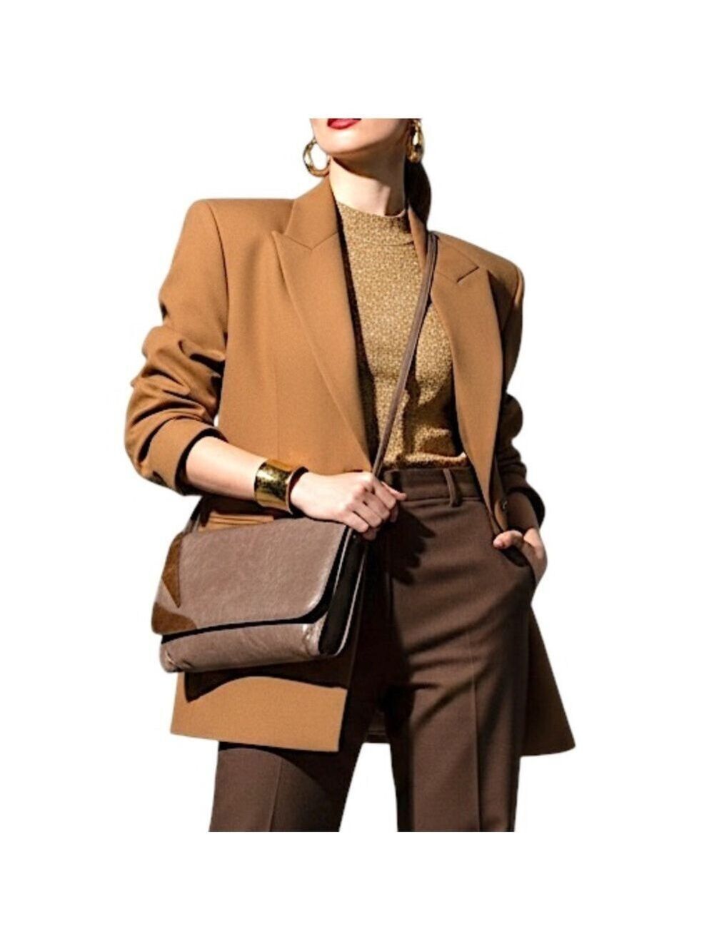 Vintage 70s 80s rectangular taupe brown leather crossbody flap bag clutch